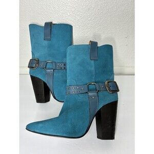 Dingo Boots Womens Size 9 Blue Leather Mid Calf Western Studded Heel Cowboy